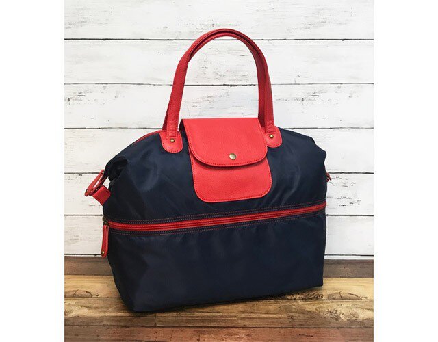 軽量ナイロン フェイクレザーTRIM 2WAY トート キャリーオン NAVYの画像1枚目