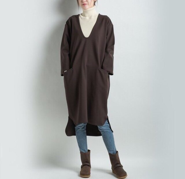 Vネックゆったりニットチュニック ワンピース 新作 Iichi ハンドメイド クラフト作品 手仕事品の通販