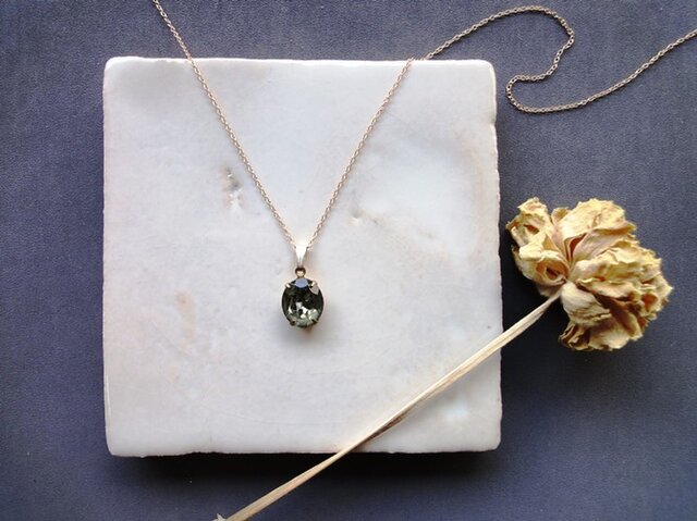 Vintage Stone Necklace■Oval■Grayの画像1枚目