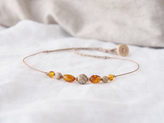 Coral&Amber Short Necklaceの画像1枚目