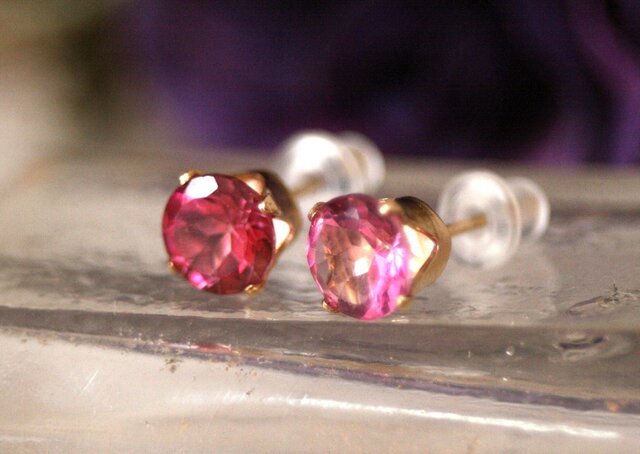 大粒☆宝石質】14kgf天然石ピアス ピンクトパーズ | iichi 日々の