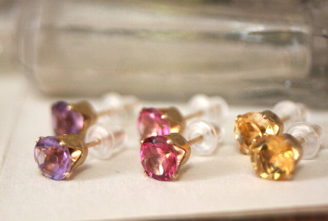 大粒☆宝石質】14kgf天然石ピアス ピンクトパーズ | iichi 日々の