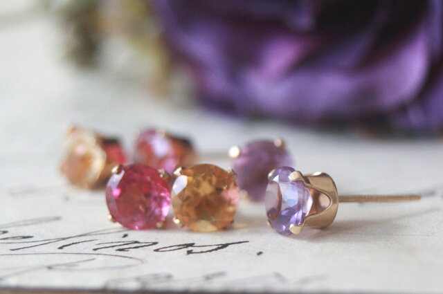 大粒☆宝石質】14kgf天然石ピアス ピンクトパーズ | iichi 日々の