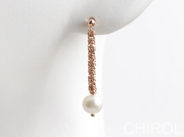 淡水パール(ホワイト)∞チェーン∞揺れる ロングピアス/ 14kgf pink