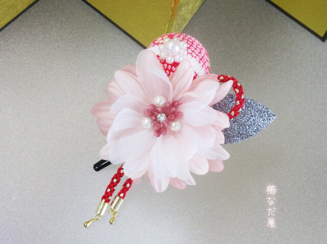 着物 髪飾り オーガンジー花 和装 振袖 ヘアアクセサリー クリップ 入学式 卒業式の画像1枚目