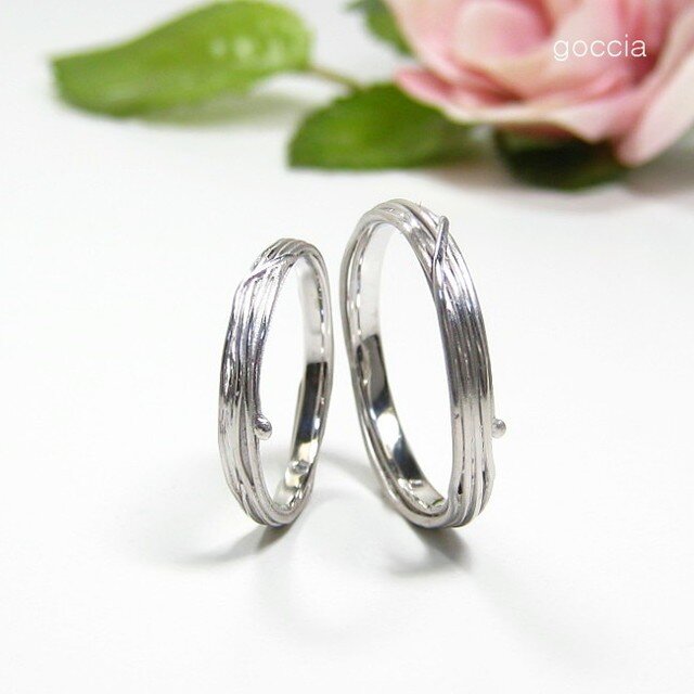 つる植物のデザイン、結婚指輪（ハードプラチナ製）/ 蔓（5-6）