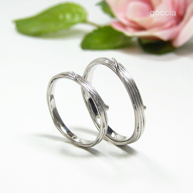 つる植物のデザイン、結婚指輪（ハードプラチナ製）/ 蔓（5-6