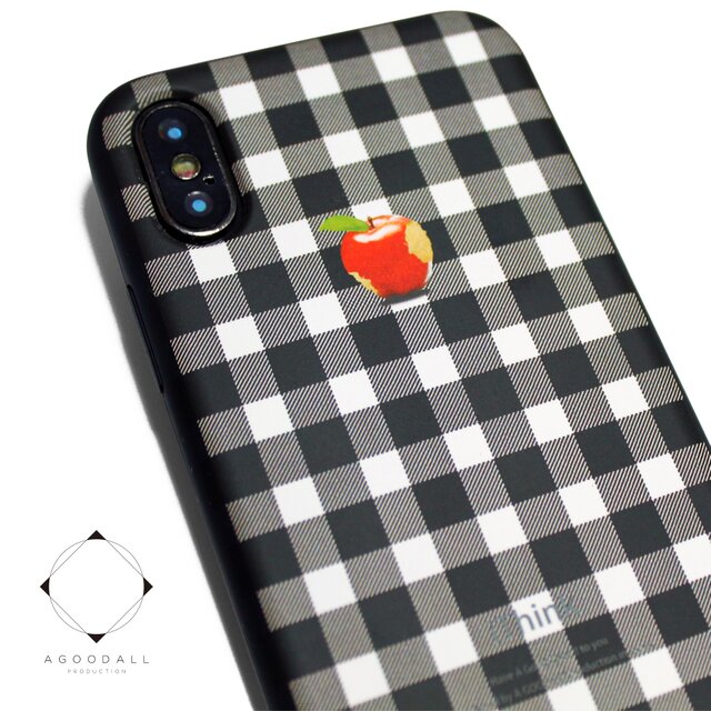 iphoneXケース/iphoneXsケース 軽量レザーケースiphoneXカバー　アップル 赤リンゴ シェパードチェック