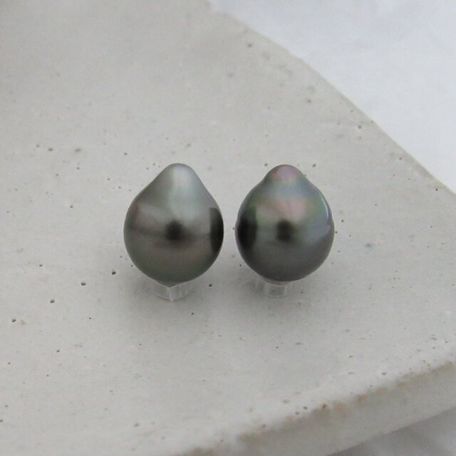 10mm♪ピアスに☆ 黒蝶真珠バロック 無穴ルース2Pセット 10-37B2の画像1枚目
