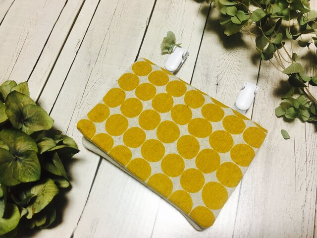 おしゃれなキッズの為の移動ポケット 綿麻ちびどっと マスタードの画像1枚目