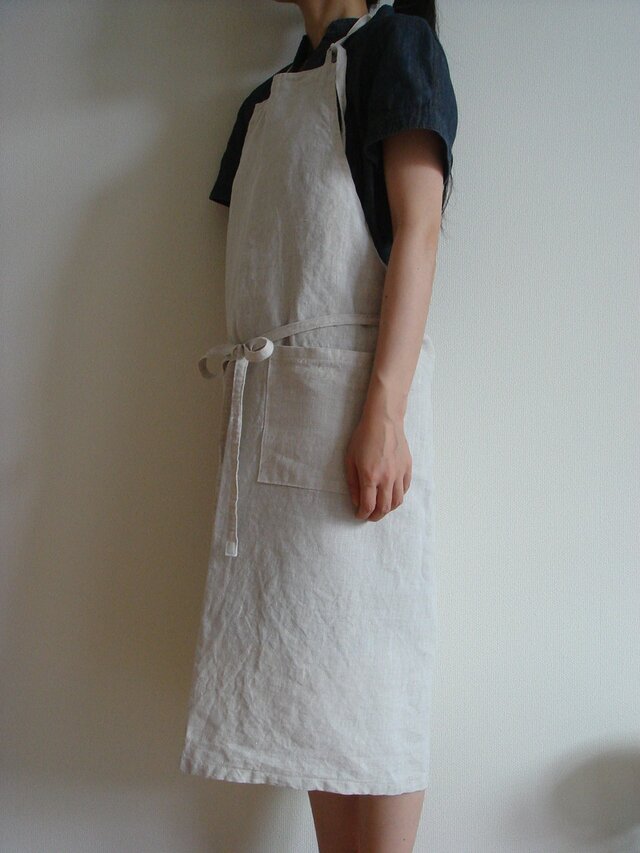 ☆リネン：丈89ｃｍ　生成りのエプロン☆