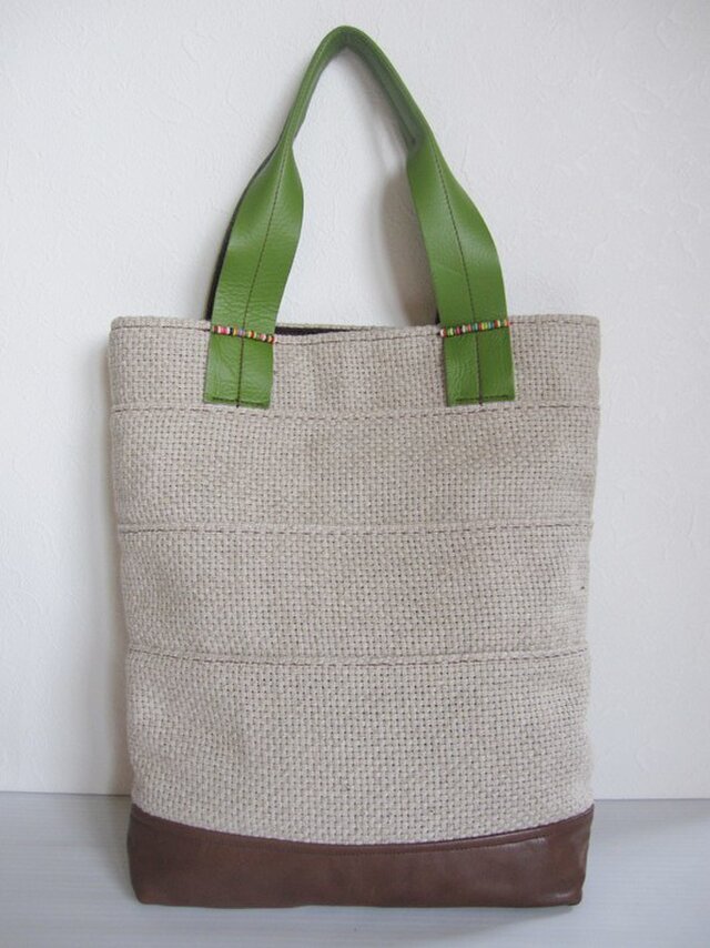 あら織り麻の縦長かばん