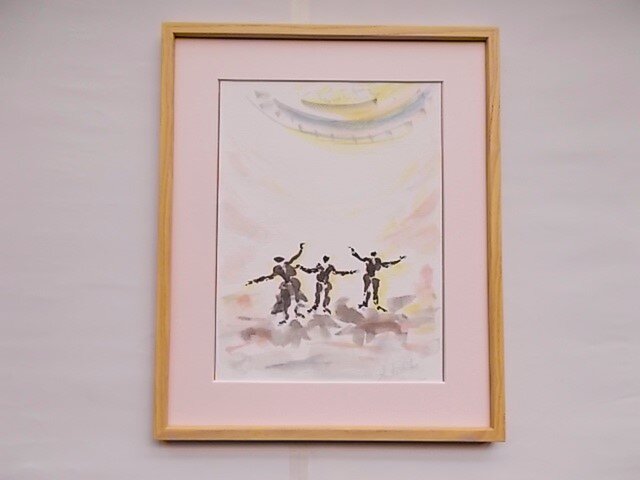 絵画 インテリア 額絵 墨と水彩のコラボ画 sing a songの画像1枚目
