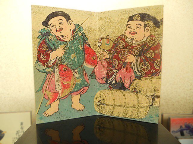 織物ミニ屏風 恵比寿大黒の画像1枚目