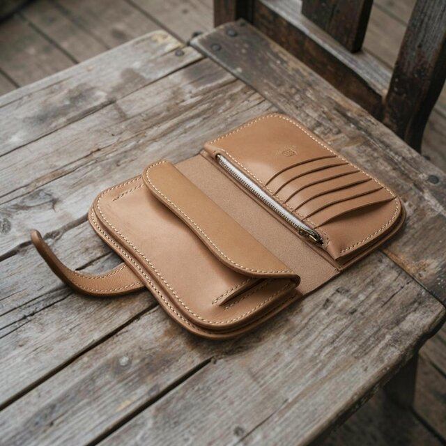 本革手縫いの谷型長財布【受注製作】 | iichi 日々の暮らしを心地よく