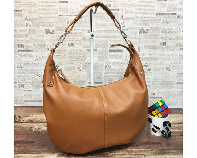 ソフト 牛革バッグ ショルダー&セミショルダー 斜め掛け 2Way CAMELの画像1枚目