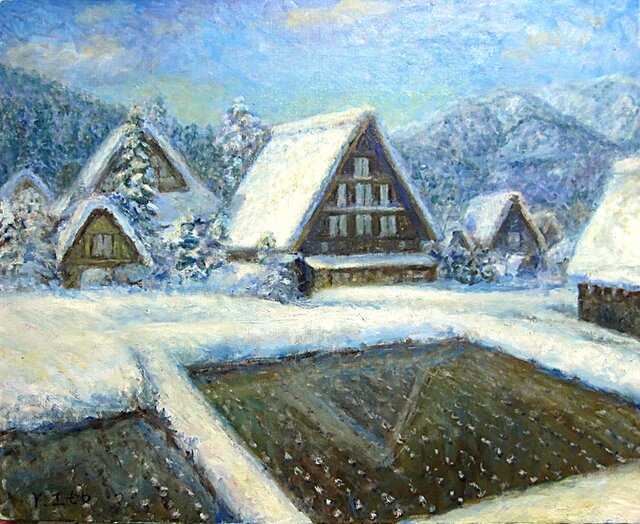 パステル画（原画）白川郷。 白川郷 晴天 | iichi 日々の暮らしを心地よくするハンドメイドや