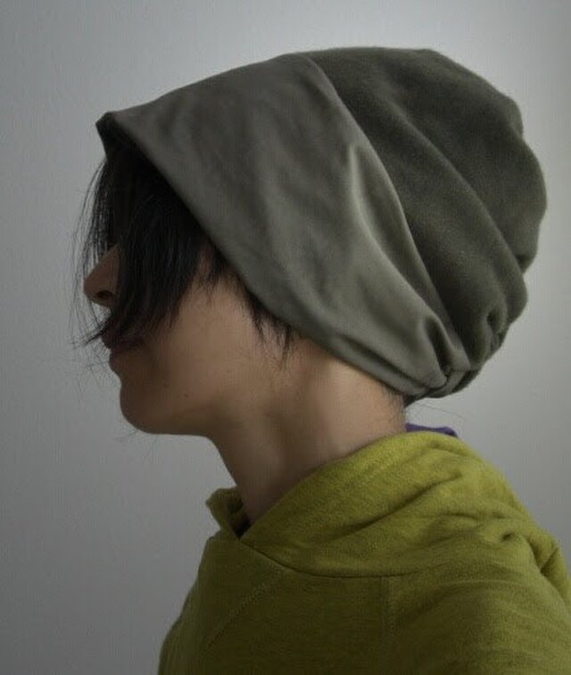 ターバンな帽子　カーキ＋黒　送料無料