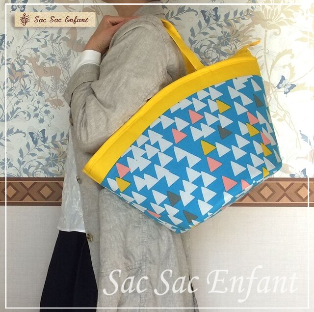 Sac de panier サックドパニエ マザーズバッグ ショルダー Lサイズ・ファスナー イエローの画像1枚目
