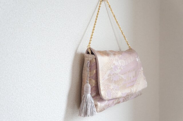 プラチナカラー帯リメイクバッグ　クラッチ&ポシェット2way 斜めがけフォーマル プラチナカラー帯リメイクバッグ クラッチ&ポシェット2way 斜