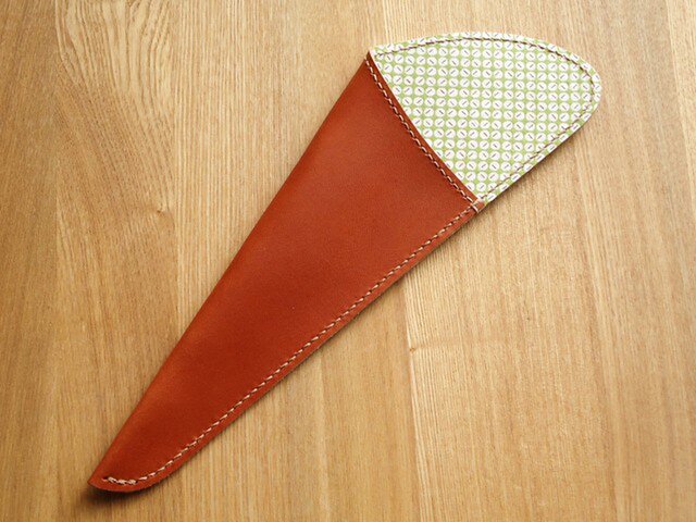 【M様リクエスト品】革の裁ちばさみケース(L)キャメル×黄緑の画像1枚目
