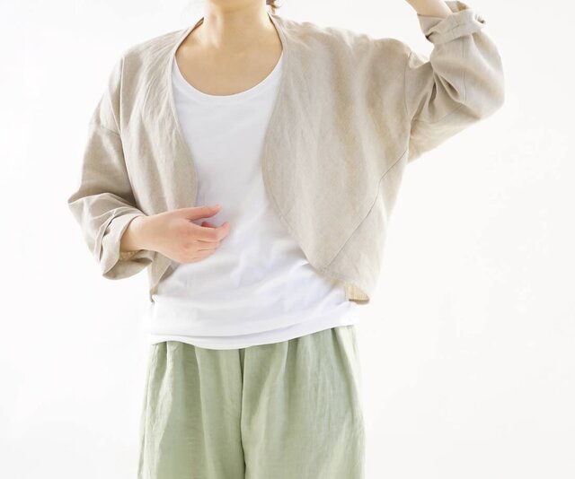 【wafu】中厚 リネン マーガレット 羽織 ボレロ トップス トッパーカーディガン / 亜麻ナチュラル b7-12の画像1枚目