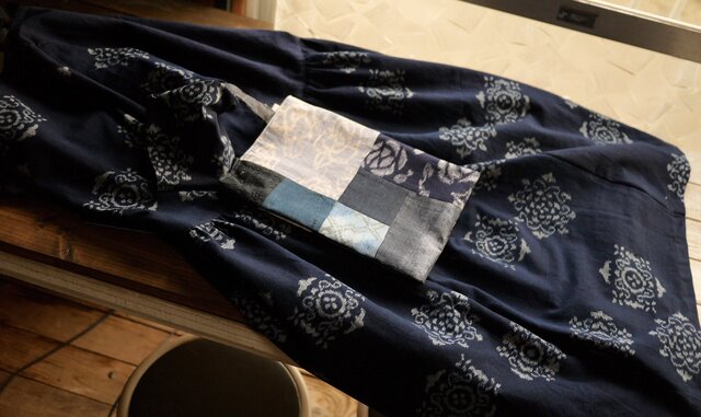伊予絣8分袖ワンピース確認用の画像1枚目