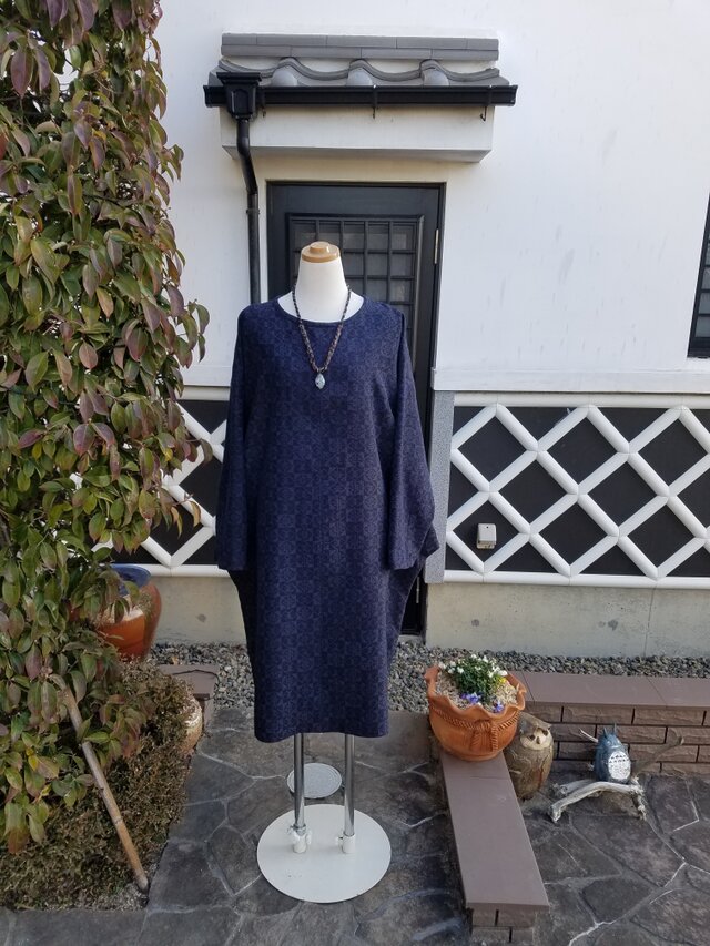 着物リメイク　手作り　結城　コクーン　ワンピース