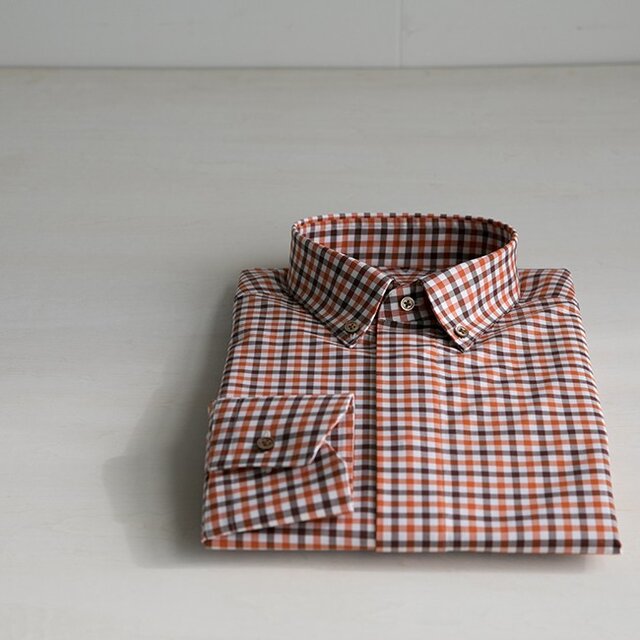 【size L(首廻41)】トーマスメイソン オレンジチェック ボタンダウンの画像1枚目