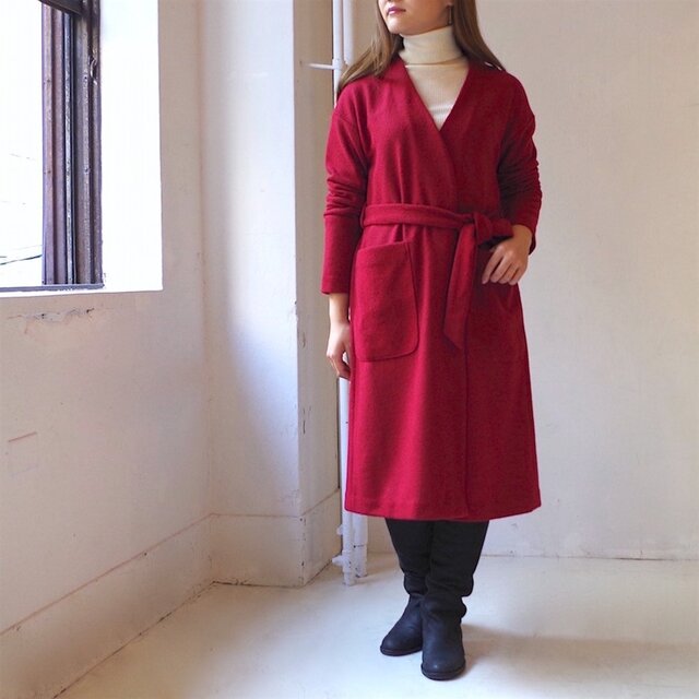 ウールミニブークレロングカーディガン "red"の画像1枚目