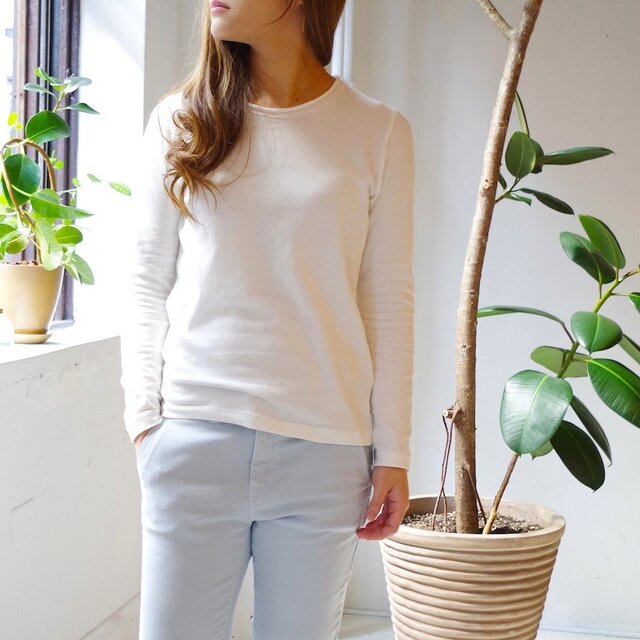 クルーネックオーガニックコットンエルボーパッチロンTee "white/elbow:white/size:2"の画像1枚目