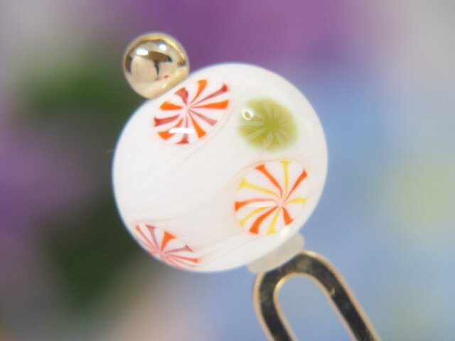 オレンジのお花のとんぼ玉かんざし 二本足の画像1枚目