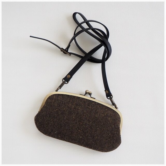 ■親子がま口お財布ショルダー / ヘリンボーンツイード■ mimi (tw-hr)