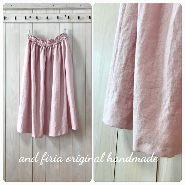 cottonリネン綿麻ギャザースカート【桜ピンク】