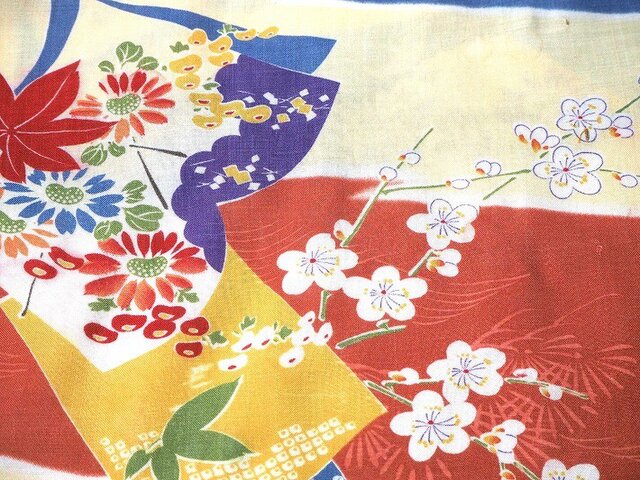 m001201 冊子紋様子供着物ハギレ☆古布・古裂/絞り/錦紗縮緬