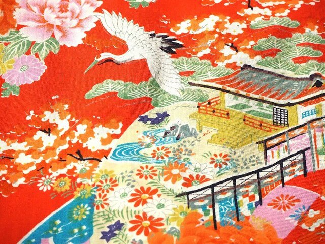 m0016 御所紋様子供着物 m売り/ハギレ☆古布・古裂/絞り/錦紗縮緬の画像1枚目