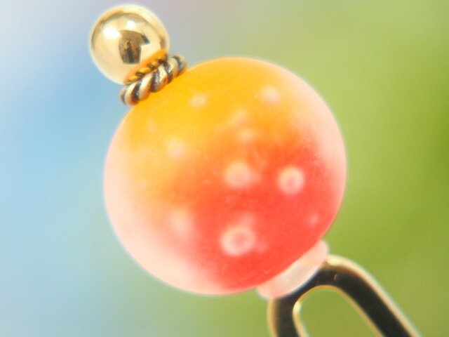 とんぼ玉のかんざし 薄霜 黄色×オレンジ 二本足の画像1枚目