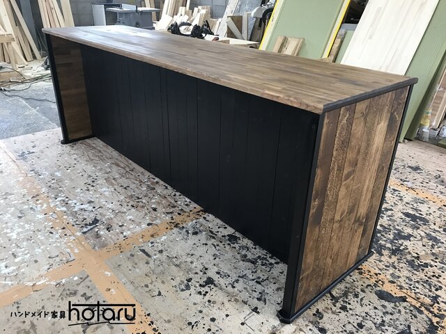 hotaru 男前家具 キッチンカウンター キャビネット 棚 店舗 作業台 大人気 お洒落 オーダー可 天然木 無垢材の画像1枚目