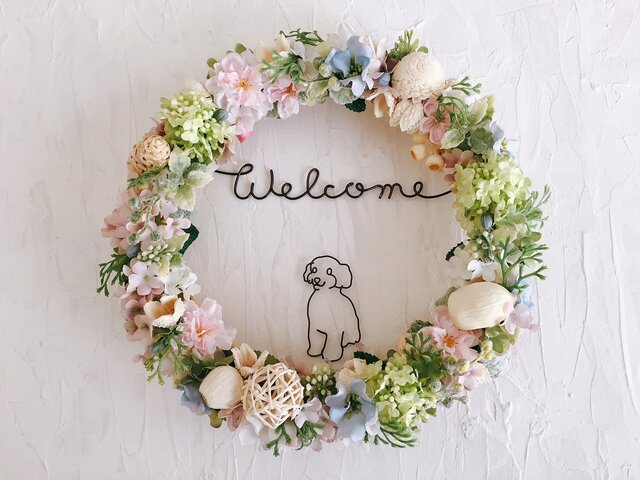 トイプードルのWelcome 桜リース | iichi 日々の暮らしを心地よくする