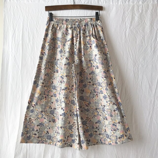 しっかりツイルのロングキュロット(多肉植物：ライラック）