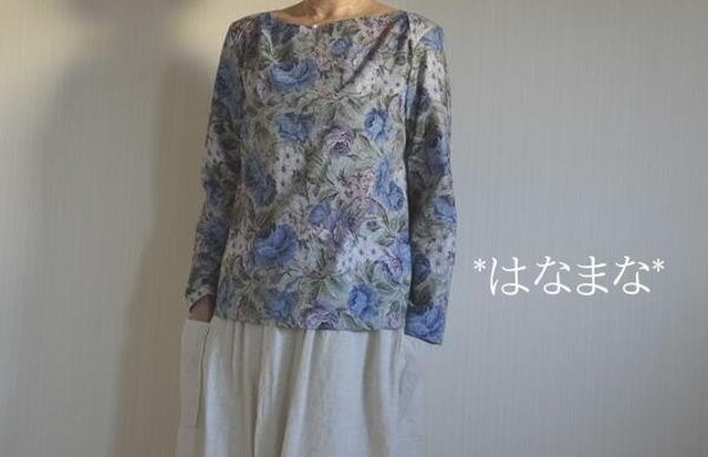 受注製作 ボートネックライン ふんわり薔薇模様 コットンプルオーバー 2サイズ 限定数ありの画像1枚目