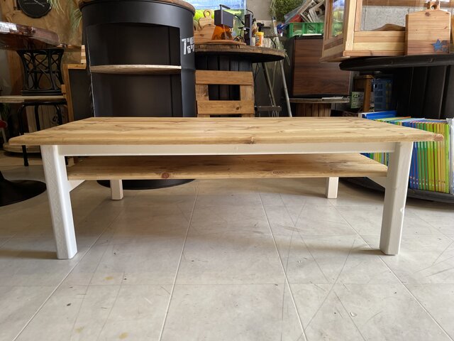 カントリー　ローテーブル hotaru カントリー ローテーブル 机 リビング 棚付 無垢材 天然