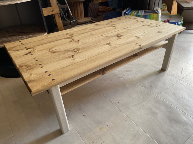 hotaru カントリー ローテーブル 机 リビング 棚付 無垢材 天然