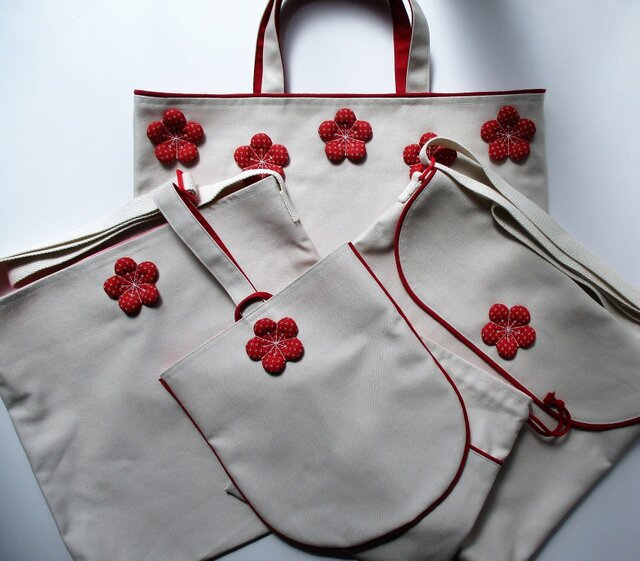 k様オーダー品 梅花入園入学袋物5点セットの画像1枚目