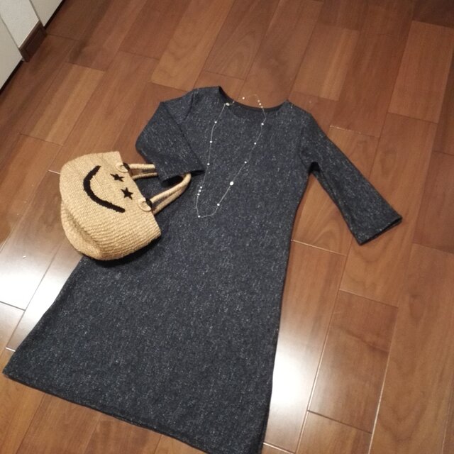 コットンウールツイードのAラインワンピ