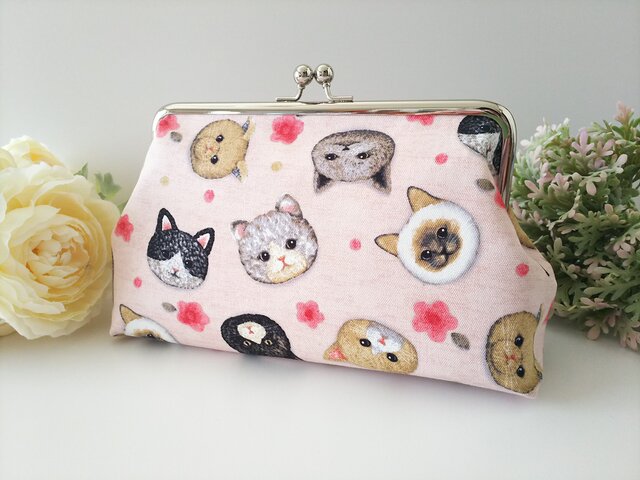 ◇【売り切れ】【再販3】ベビーキャッツのがま口ポーチピンク*猫