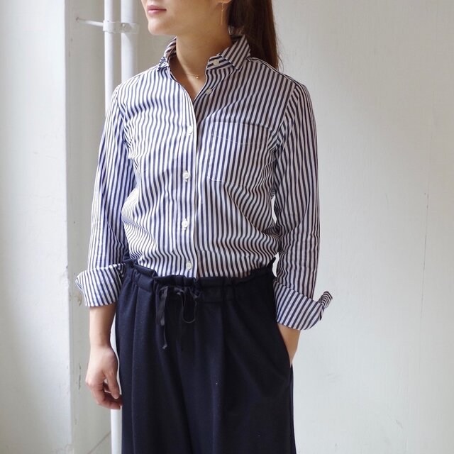 ストライプベーシックシャツ "navy × white stripe " /size:2の画像1枚目