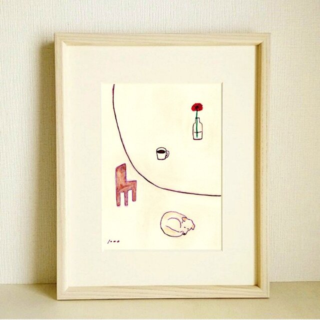 犬イラスト｜原画「ガーベラ」 ※木製額縁入り（インチサイズ）