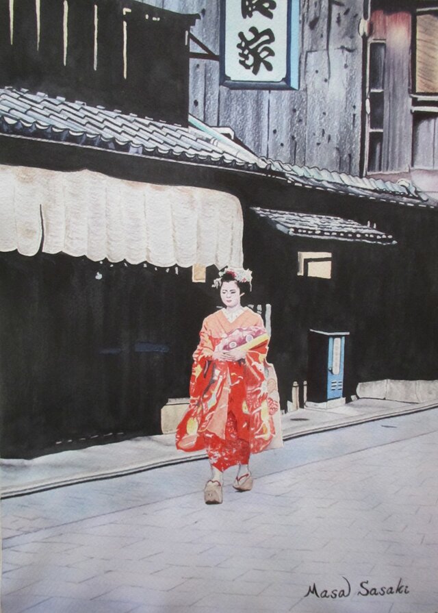 黄昏時の祇園の風景の画像1枚目