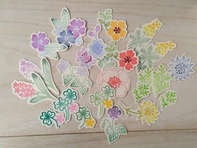 消しゴム版画「お花のシール」の画像1枚目